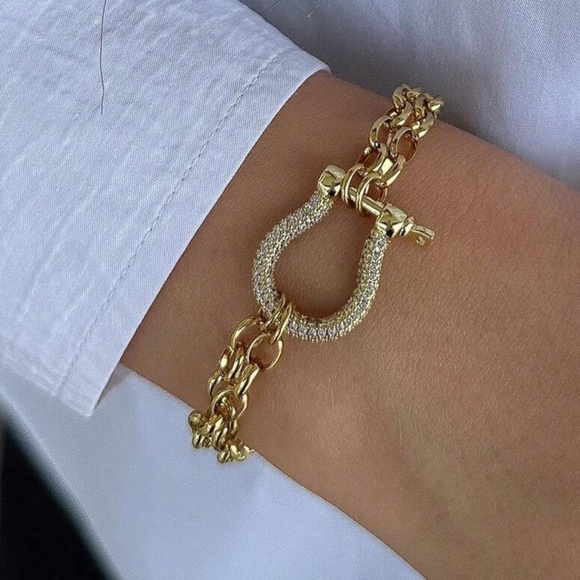 Luxe 18K Gold Plated Stainless Steel Horseshoe Multilayer Bracelet - Picture 2 of 2